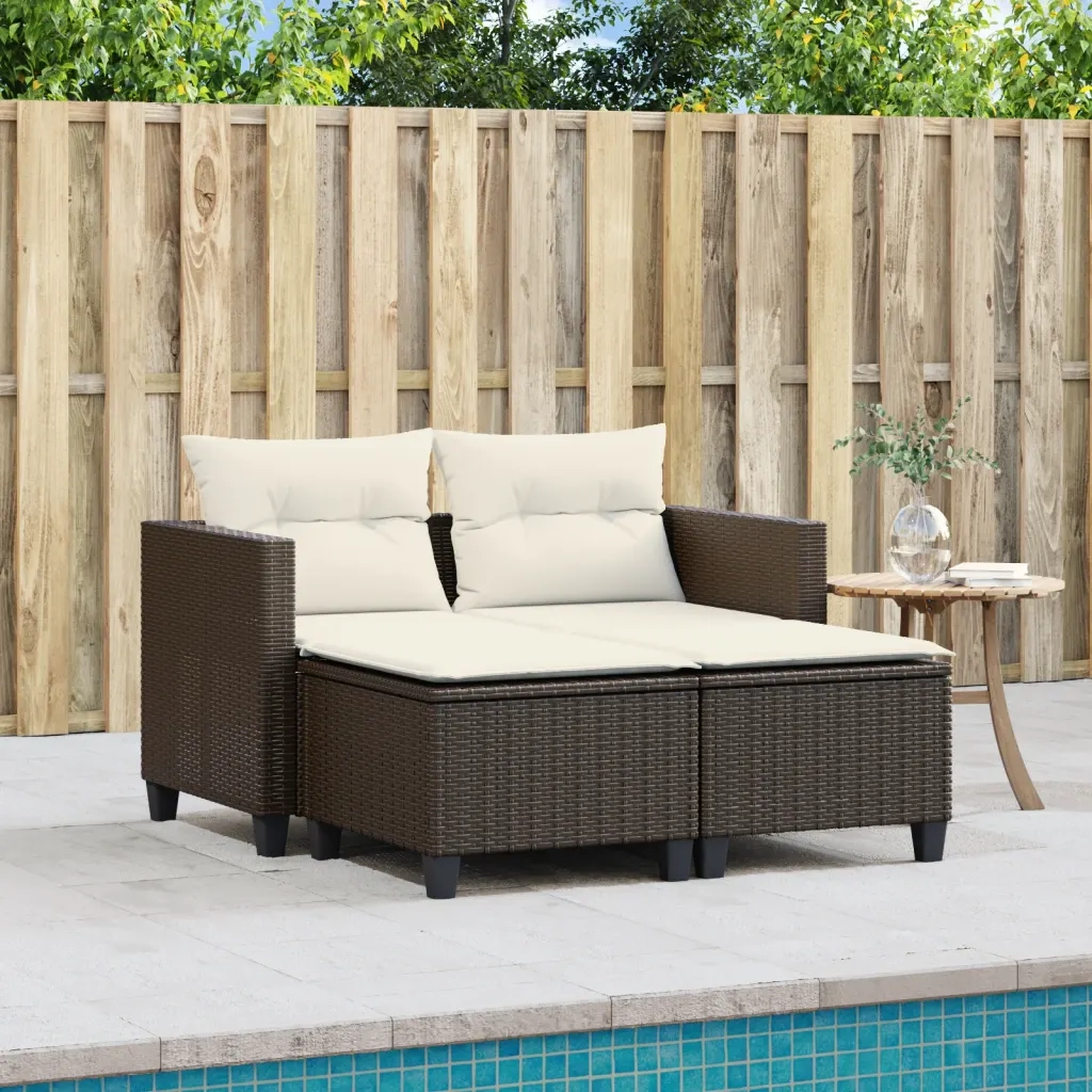 Divano da Giardino 2 Posti con Sgabelli Marrone in Polyrattancod mxl 113480