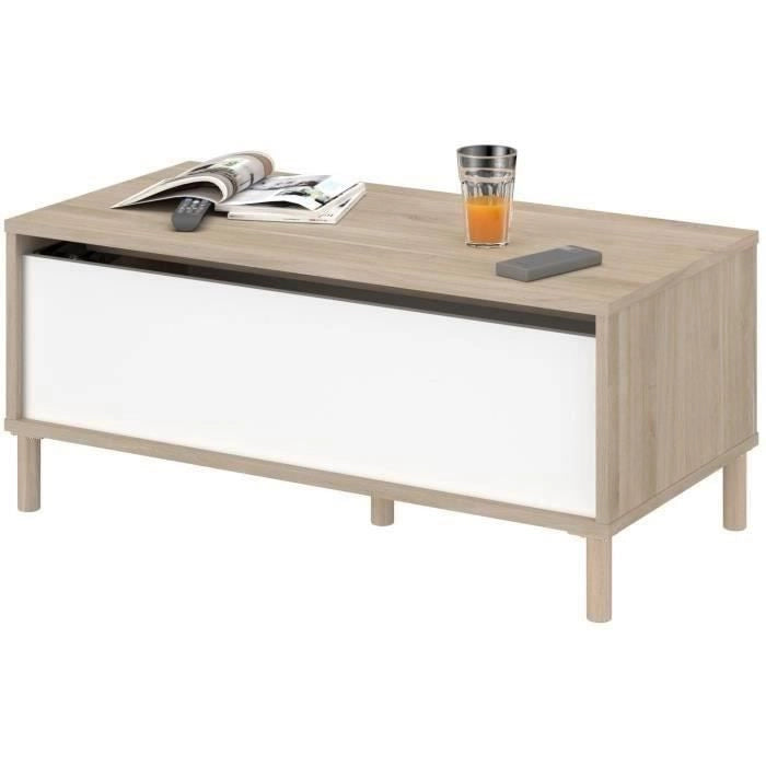 Tavolino sollevabile MORPHOS - L 100 x P 50 x H 43,6 cm - Rettangolare - Decoro Bianco / Rovere - PARISOT