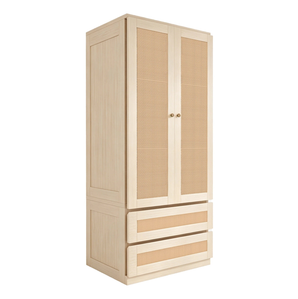 Armadio a doppia anta 70x55x170 cm in legno colore legno; con 2 cassetti ed effetto rattan