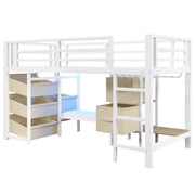 Letto singolo 90×200 cm con LED; cassetto in tessuto; tasca portaoggetti e cuscino; senza materasso; metallo; bianco