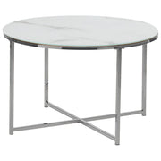 Tavolino Rotondo Effetto Marmo Bianco Base Argento 70 cm Glam Moderno Minimalista