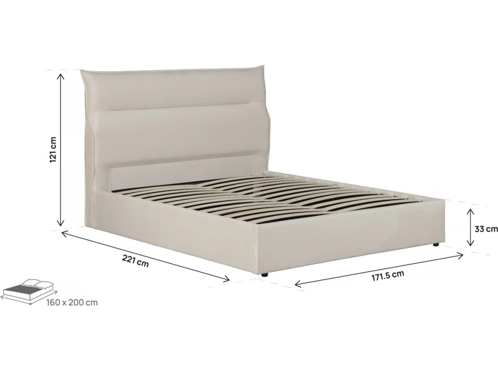 Letto in velluto "Isola" con contenitore - 160 x 200 cm - Beige