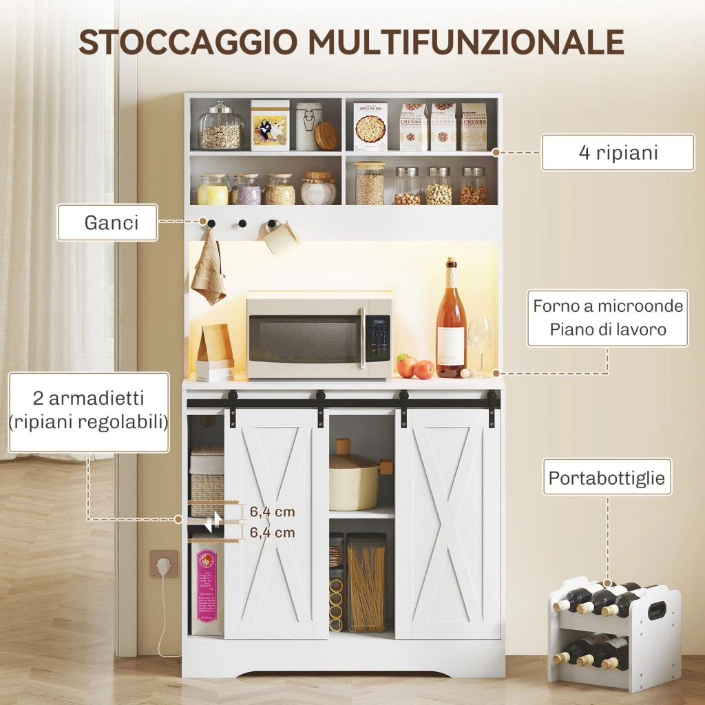 Credenza Cucina con Prese Elettriche e Luce LED ¨C zephmum ¨C Bianco 100x38x180 cm