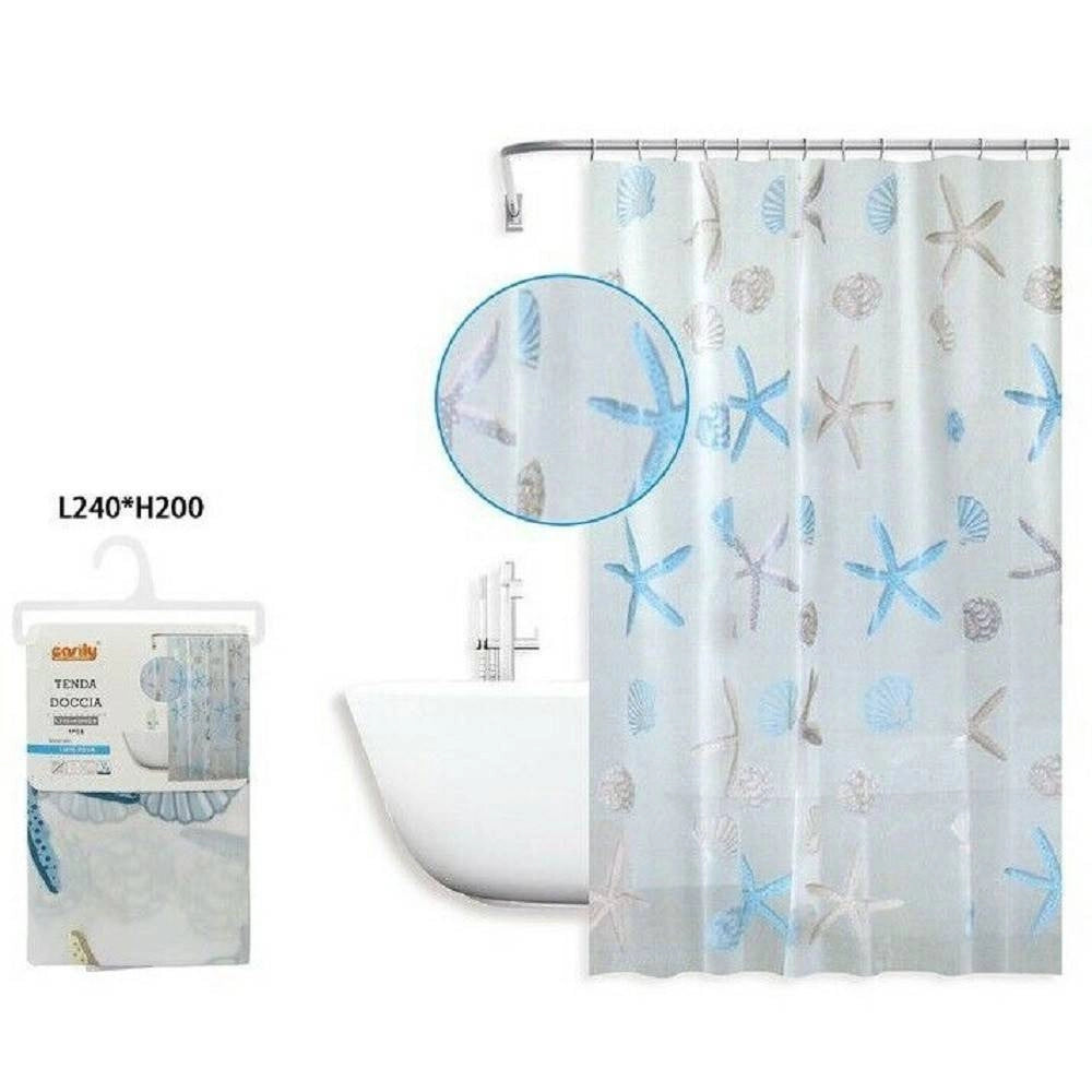 Trade Shop - Tenda Doccia Antimuffa Impermeabile 240 X 200cm Anelli Bagno Stelle Marine 59806 -
