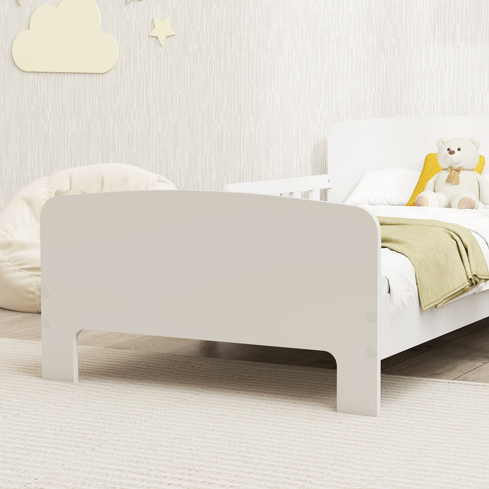 Letto per Bambini 3-8 Anni Basso con Sponde Laterali e Bordi Lisci 143.5x74.2x54 cm in Legno Bianco