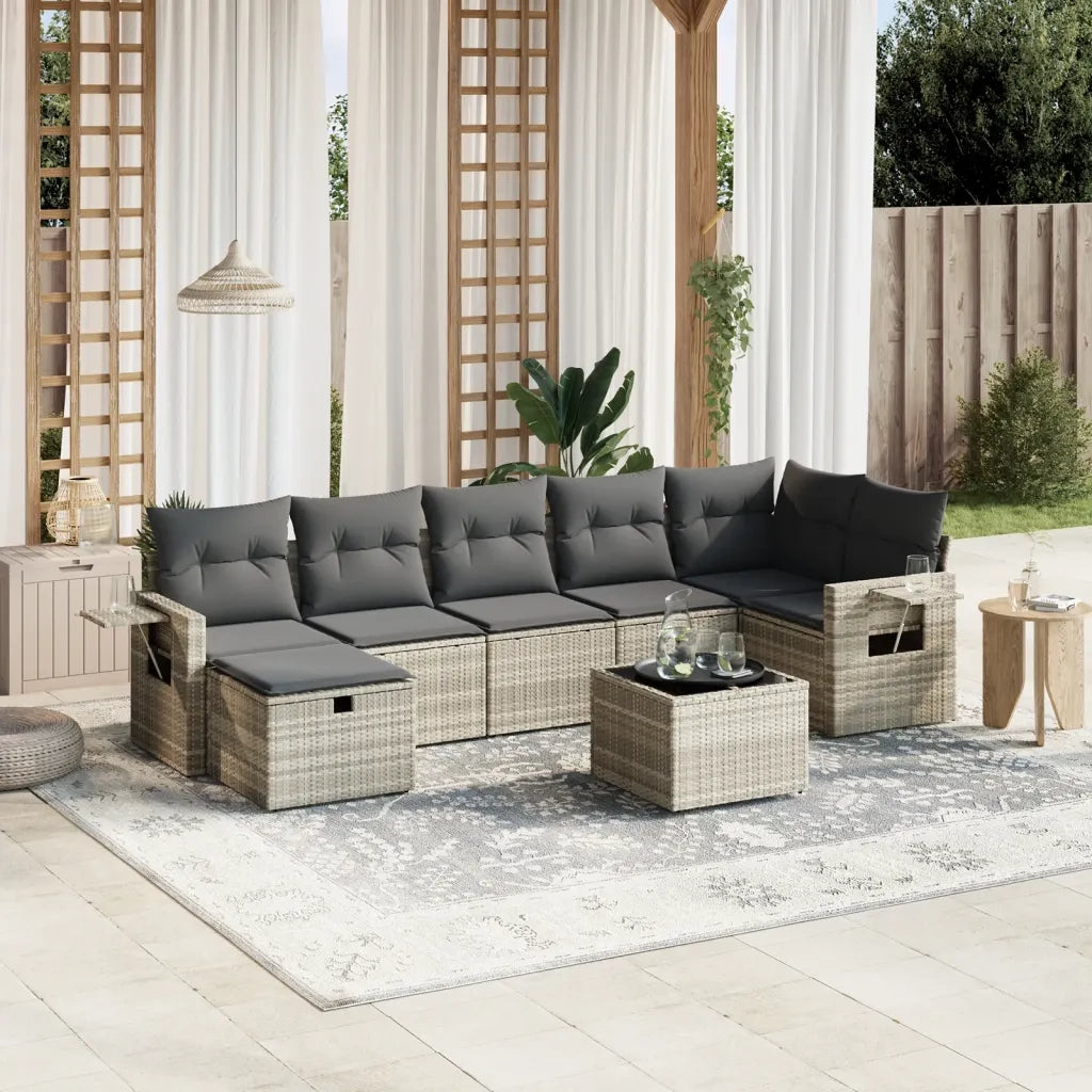Set Divano da Giardino 8pz con Cuscini Grigio Chiaro Polyrattan 3263828