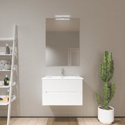Mobile bagno sospeso 90cm cannettato bianco opaco con lavabo in ceramica e specchio | Kaindy