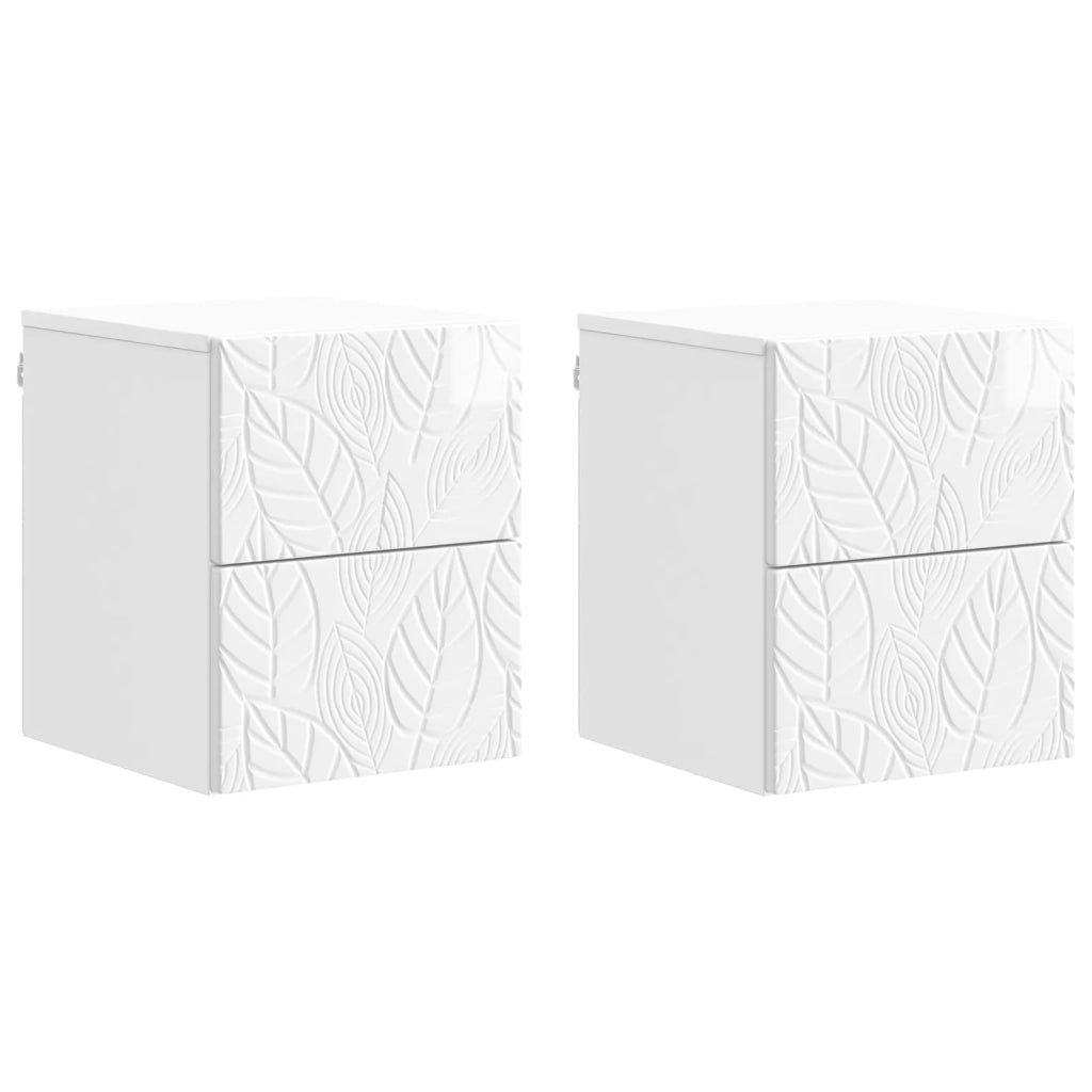 Mobiletto da notte a muro 2 pz Bianco Lucido 34,5 x 33 x 40 cm 898814