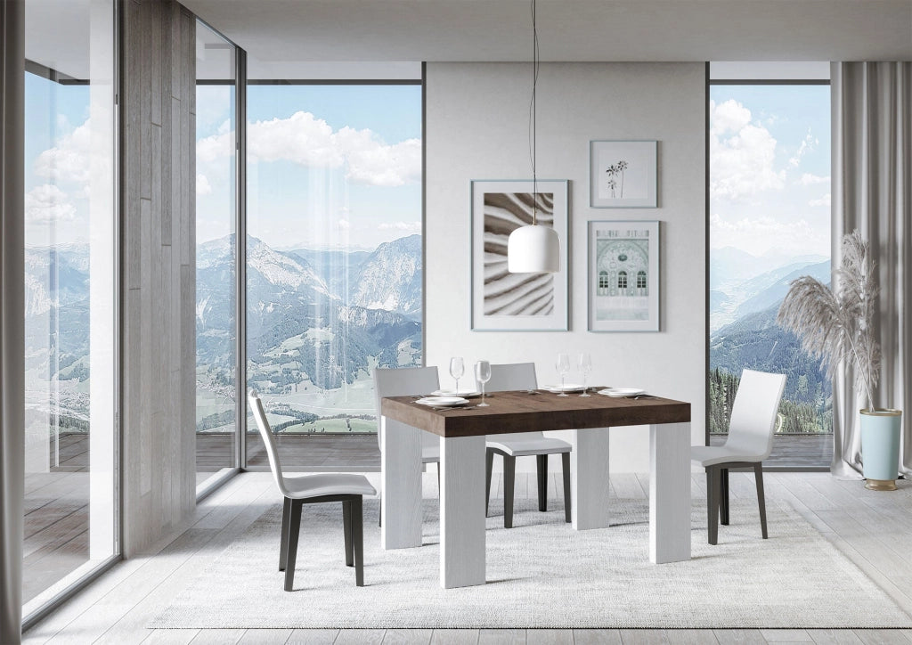 Tavolo Allungabile 130/390x90x77 cm Roxell Mix piano Noce gambe Bianco Frassino