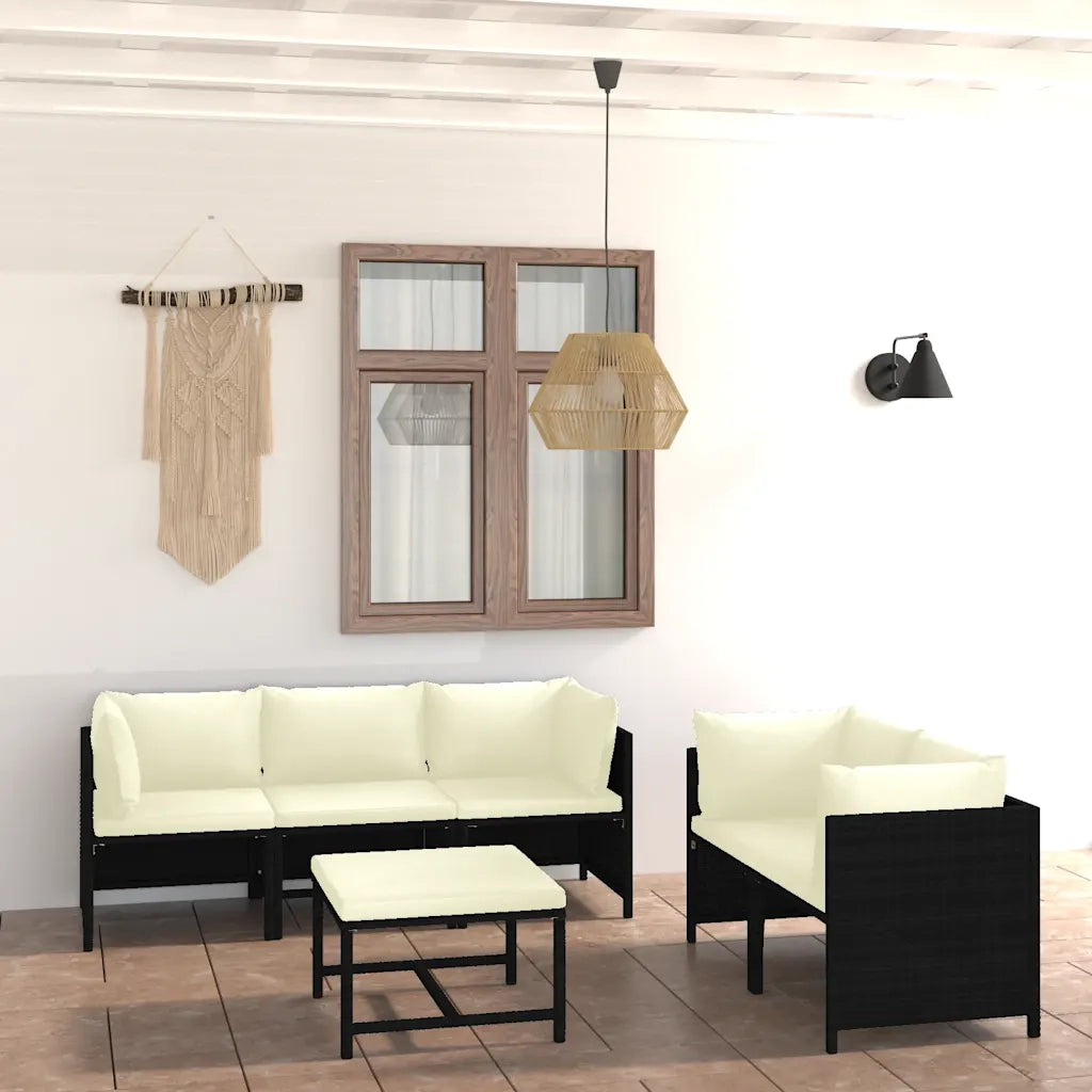 Set Divani da Giardino 6 pz | Set Salotto da Giardino con Cuscini in Polyrattan Nero