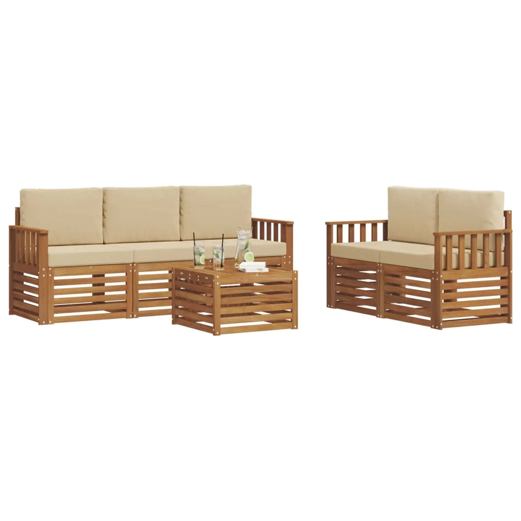 Set di divani da esterno 6 pz Naturale e Beige 3374363