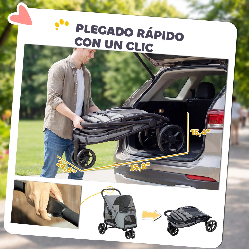 Carrello per Cani Pieghevole con Ruote ¨C zephmum ¨C Grigio 92x63x95 cm