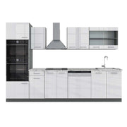 Vicco Cucina componibile Bianco lucido/antracite 300 cm con armadio alto, PL Marmo
