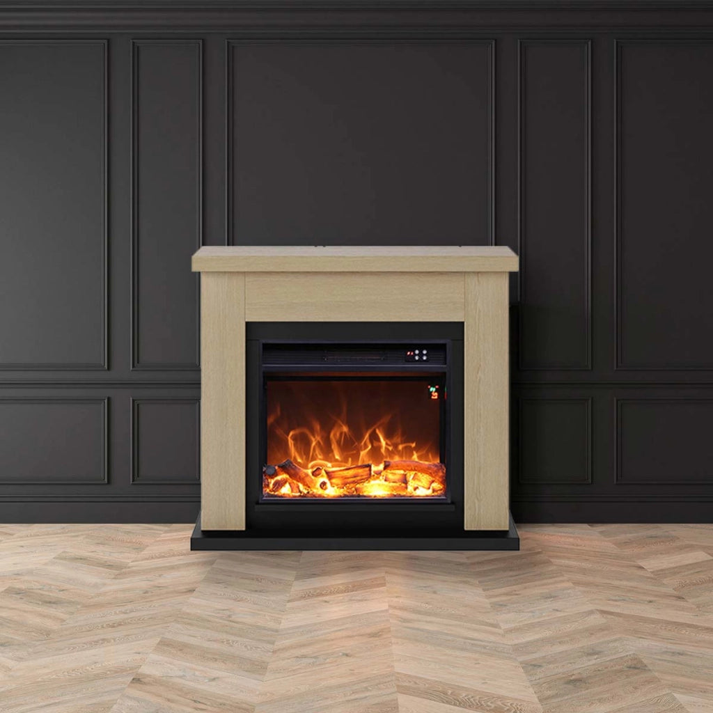 Caminetto Fuego Paolo Rovere 1500w a Parete Con Cornice Telecomando e Bruciatore 1500w Rovere