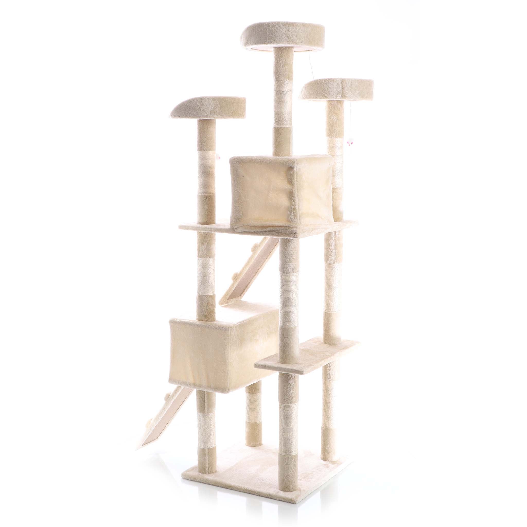 Albero tiragraffi beige 170 cm con piattaforme, cuccette e scale