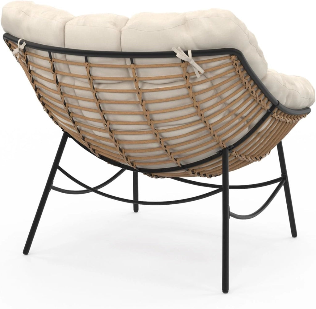 LOA, sdraio da giardino in rattan con cuscino ecrù