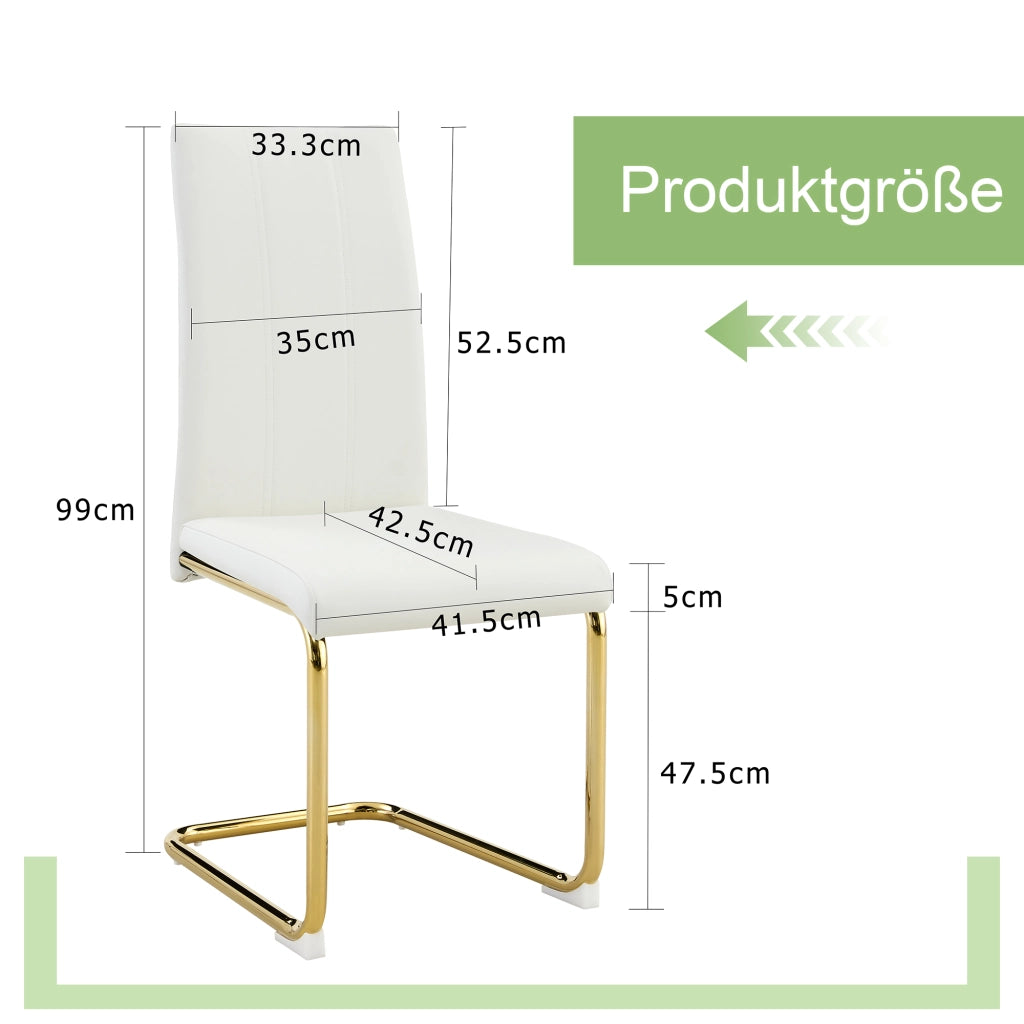 Sedia da Pranzo in Ecopelle ¨C MINIMAL ¨C Bianca, Struttura Metallo Oro