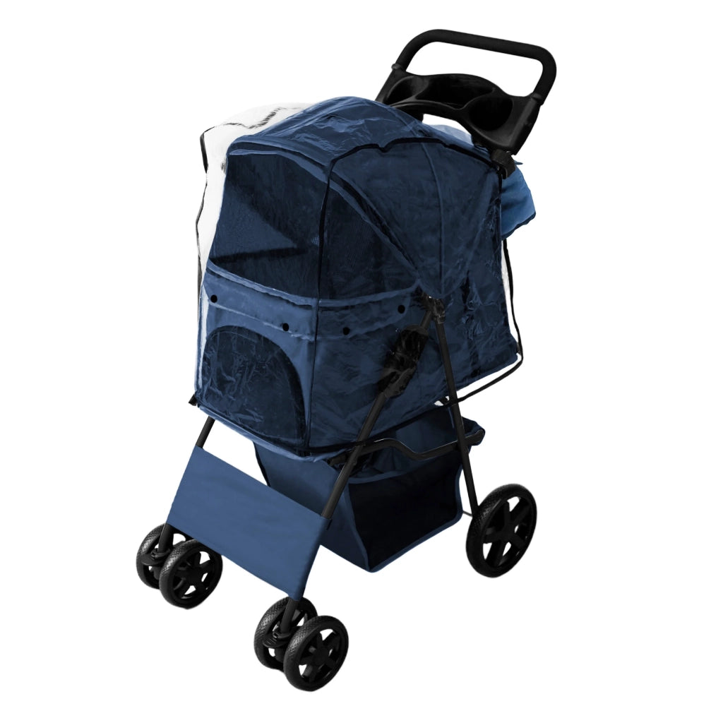 Passeggino per animali Blu con Borsa Organizer Pieghevole da Viaggio per Cani