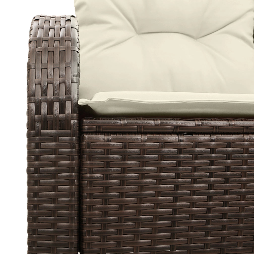 Divano da giardino a 2 posti con spazio di stoccaggio e cuscini in polyrattan marrone