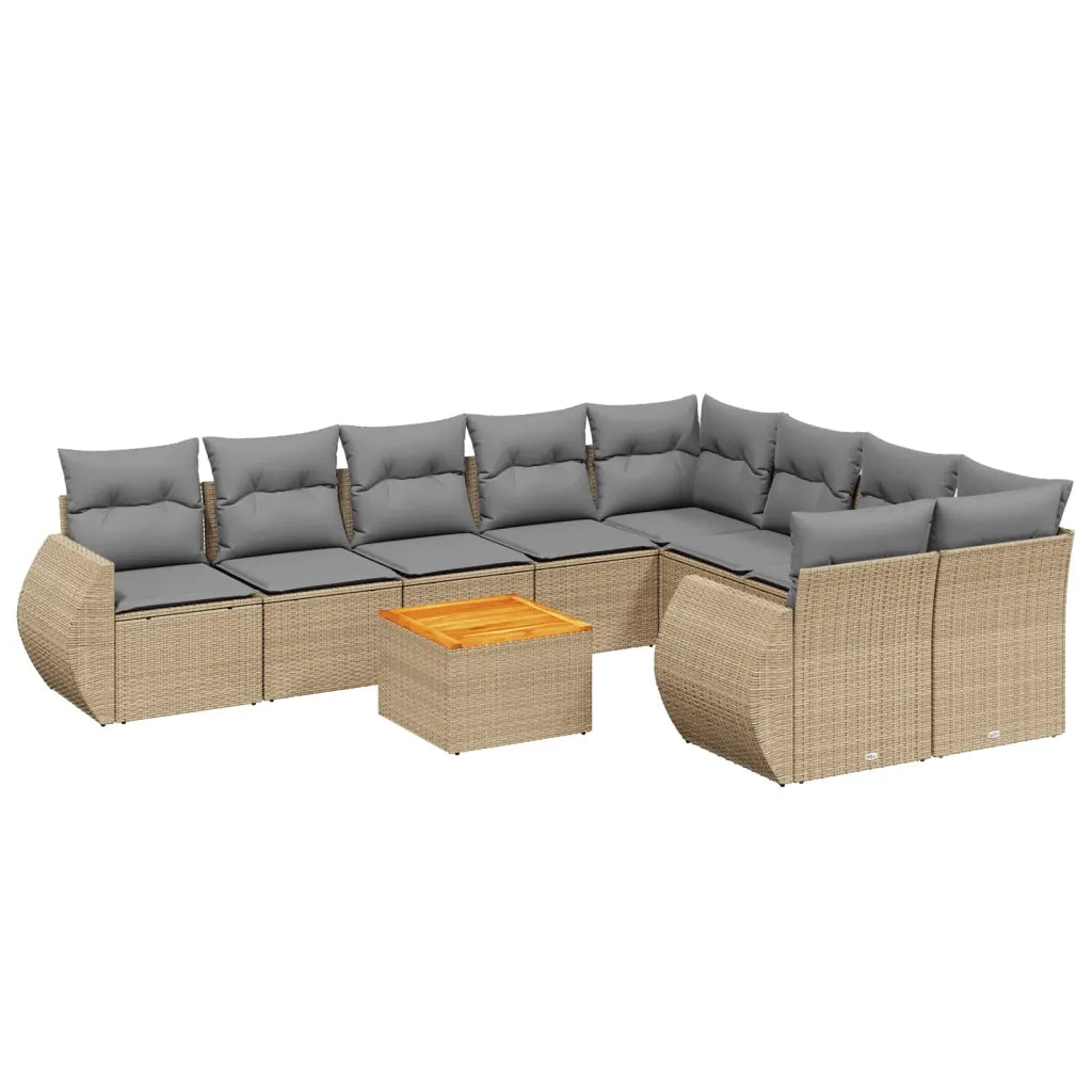 Set Divano da Giardino 10 pz con Cuscini Beige in Polyrattan 3257494