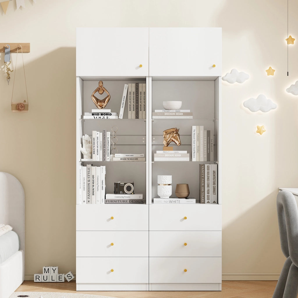 VETRINA alta 100x40x180 cm bianco MDF e vetro Set da 2 pezzi