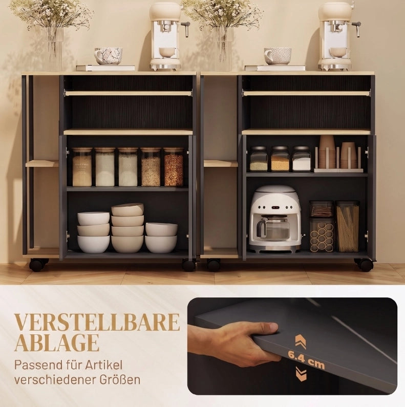 Carrello da cucina mobile nero con ripiani regolabili