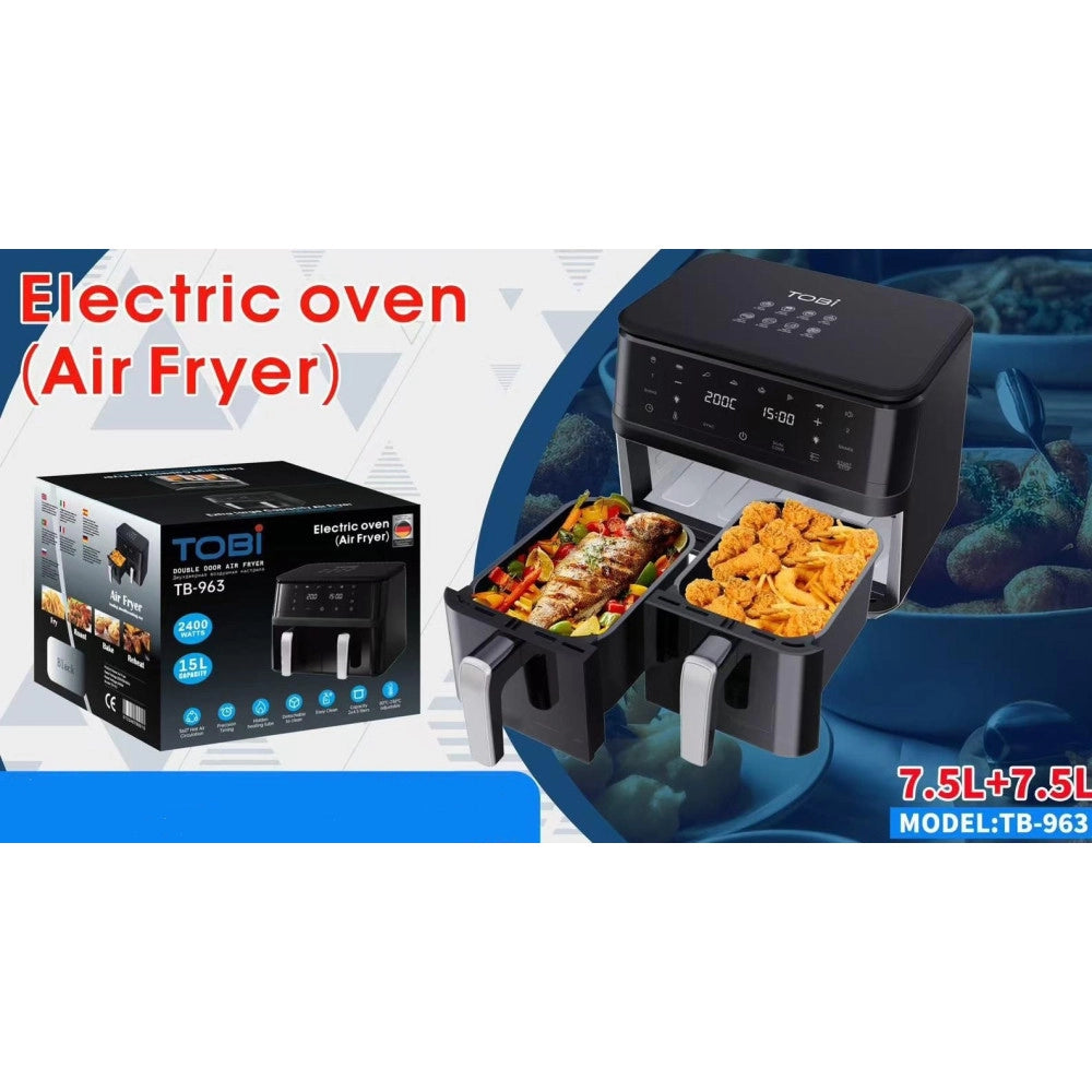 Trade Shop - Friggitrice Ad Aria A Doppio Cestello Indipendenti 15lt 2400w Touch Led 8 Programmi Tb-963 -