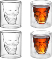 Set di bicchieri a forma di teschio in cristallo da 4 pezzi - bicchieri a doppia parete - 150 ml - bicchieri divertenti per whisky - birra - vino - cocktail - tequila.