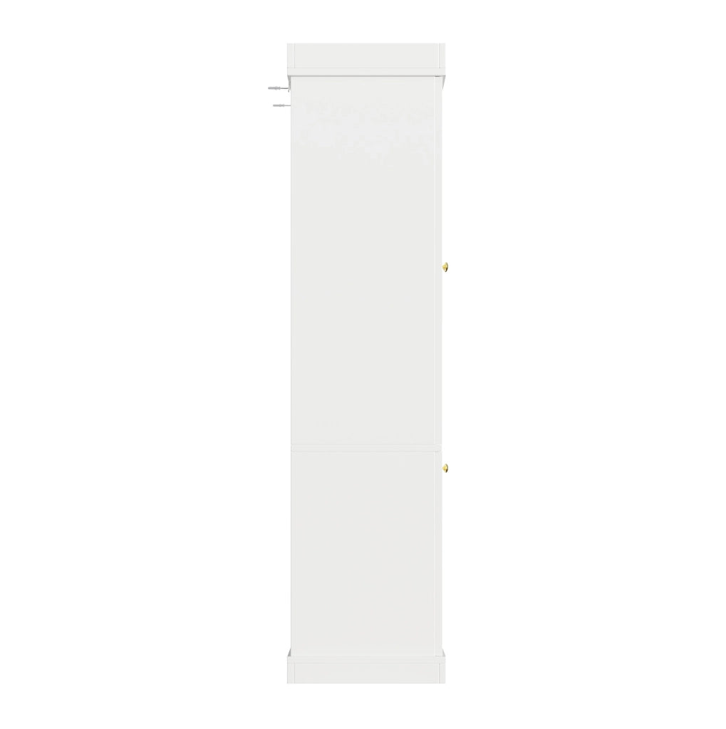 Armadio alto 80x40x180 cm con luci LED e 2 dispositivi antiribaltamento in MDF e vetro bianco