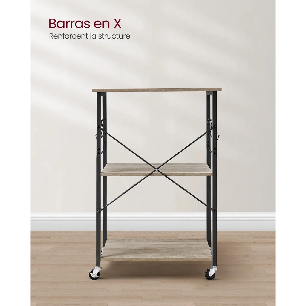 Scaffale da cucina carrello da portata ripiano a 3 ripiani per microonde mini forno tostapane struttura in metallo con 6 ganci stile industriale grigio 12_0005675