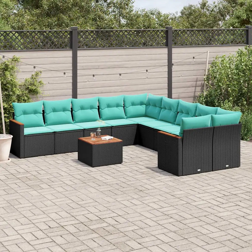 Set Divani da Giardino 11 pz con Cuscini Nero in Polyrattan 3226358