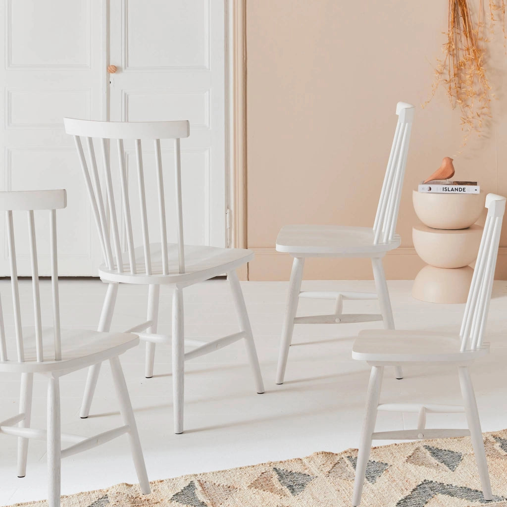 Set di 4 sedie in legno di hevea, bianco