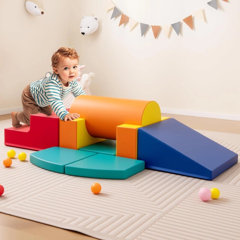 Set 10 giocattoli da arrampicata in schiuma morbida per bambini, Blocchi da costruzione con attivit¨¤ Arancione-Giocattoli educativi