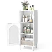 Armadietto da bagno con anta in vetro temperato, Mobile laterale in legno con ripiano regolabile e kit anti-ribaltamento Bianco-Armadi da parete