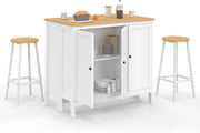 Tavolo bar ad isola Achille e 2 sgabelli in legno bianco con piano in faggio