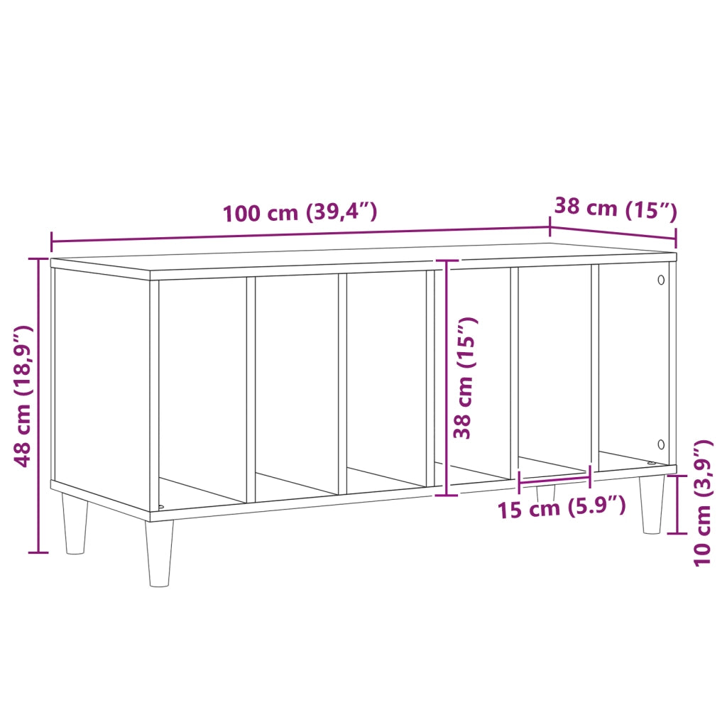Armadio per dischi  Nero Quercia 100x38x48 cm Legno ingegnerizzato