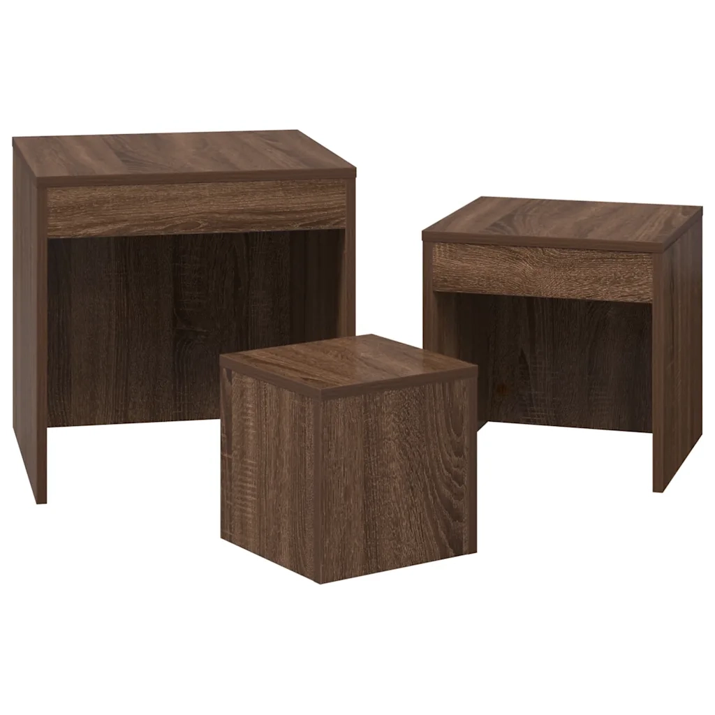 Tavolini Impilabili 3 pz Rovere Marrone in Legno Multistrato 815227