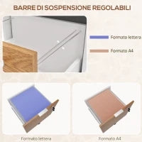 Cassettiera Ufficio a 2 Cassetti con Chiavi di Sicurezza e 5 Ruote, Legno, 42x40x60 cm, Bianco e Legno