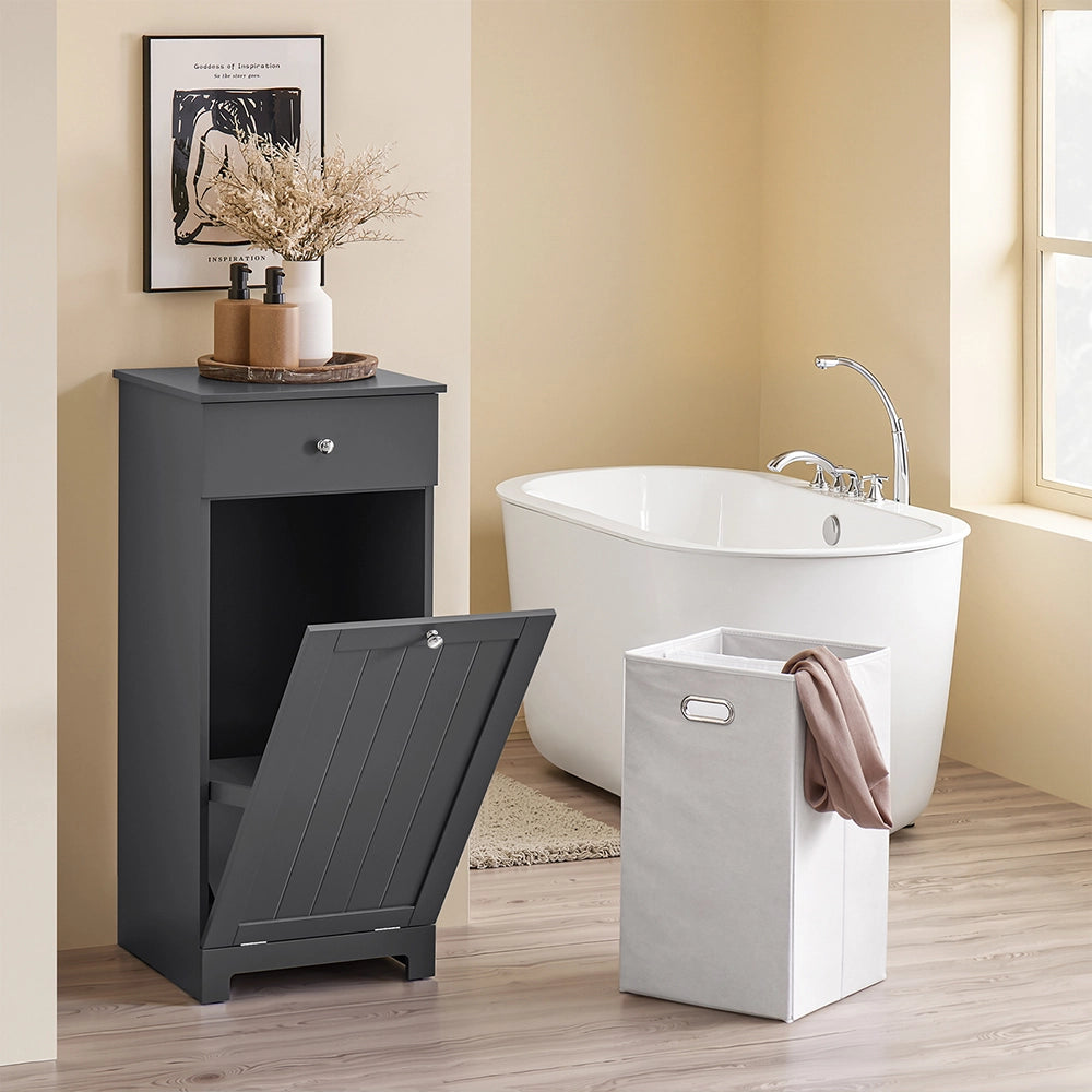 SoBuy | Lavatrice mobile grigio scuro con cestello | Mobile bagno con portabiancheria e 1 porta | Mobili bagno con cassetto | 40.0x38.0x90.0 cm | Capacità di carico 20 kg | BZR21-II-DG