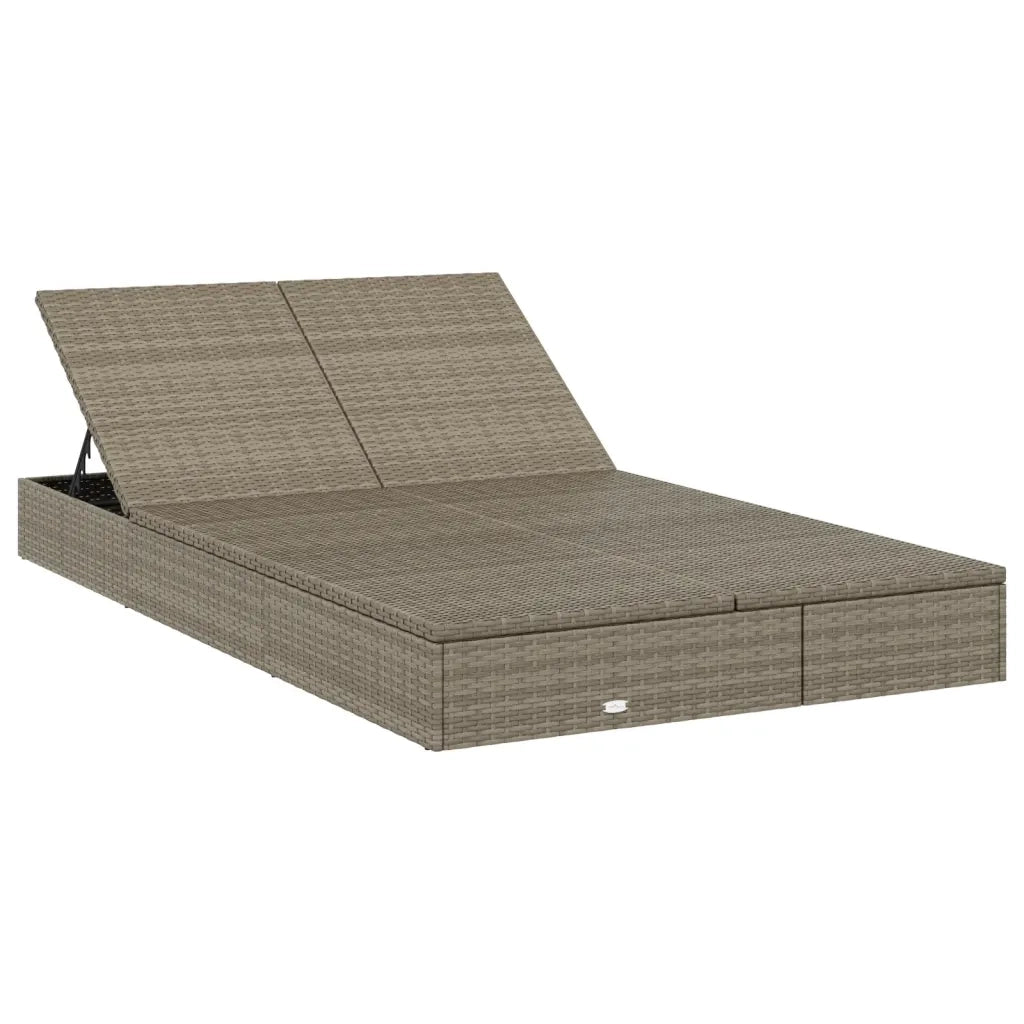 Lettino Prendisole 2 Persone con Cuscini Grigio in Polyrattan 319646