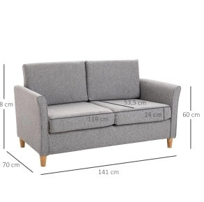Divano a due posti in lino grigio chiaro 141x65x78cm con cuscini sfoderabili, ideale per il soggiorno