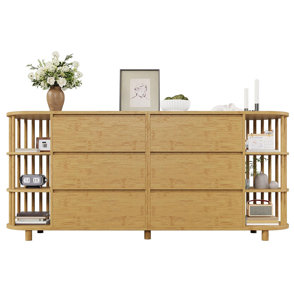 Credenza 160cm Stile Romano - Xylo - Rovere con 6 Cassetti e Colonne Bamb??