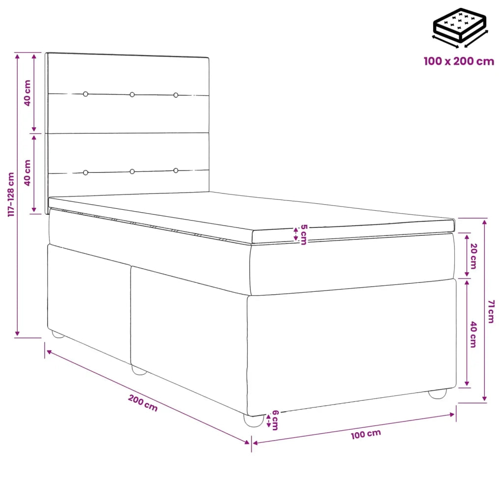 Letto box spring con materasso Blu 100 x 200 cm Tessuto 3454332