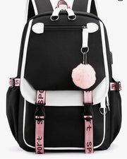 Zaino per ragazze, zaino per ragazzi, zaino con porta caricabatteria USB, per adolescenti, borsa per la scuola per donne, università, viaggi, tempo libero, zaino ergonomico per bambini con appoggio per capelli, nero, Large, zaino per la scuola