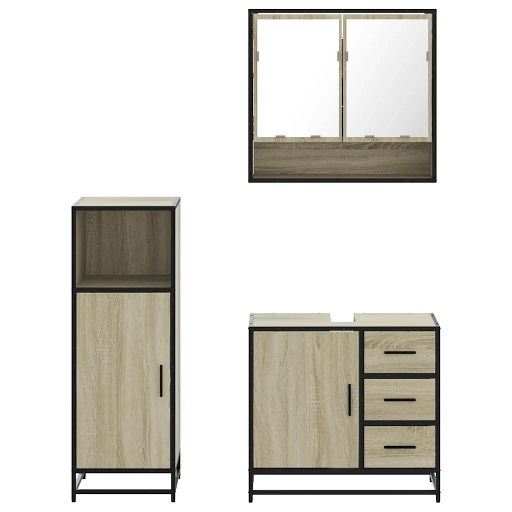 Set Mobili da Bagno | Armadio da bagno 3 pz Rovere Sonoma in Legno Multistrato
