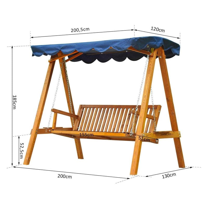 DONDOLO DA GIARDINO 3 POSTI CON BALDACCHINO IN LEGNO 200 X 130 X 185 CM