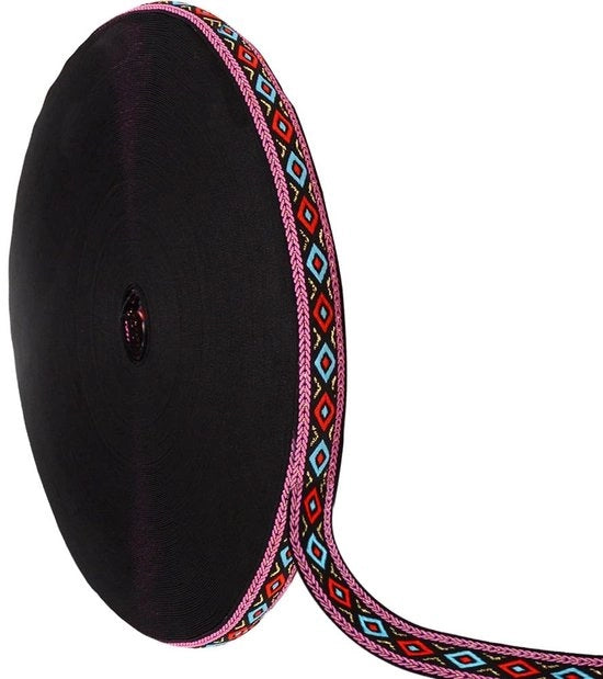 Lint Jacquard etnico a motivi geometrici rossi e bianchi - 10,94 cm larghezza - Ideale per accessori e decorazioni DIY