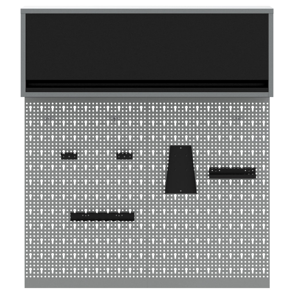 Set da Muro in Metallo Nero con Armadietto e Pannello Perforato in 3 Pezzi di