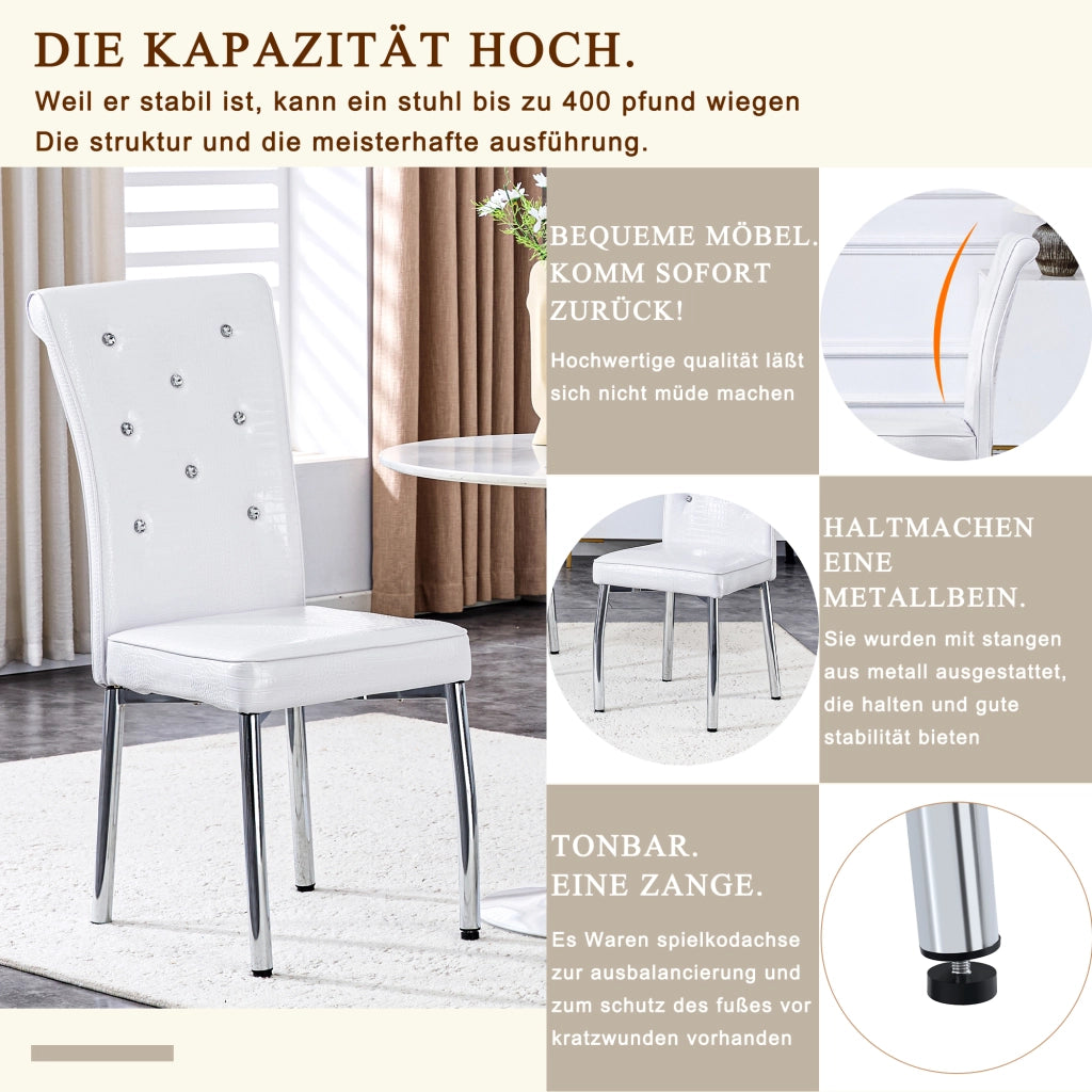Sedia da Pranzo Set da 2 con Schienale Imbottito, Piedini Regolabili, Metallo e PVC Bianco