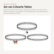 Set di 3 Choker Tattoo Neri per Donne e Ragazze